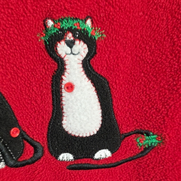 Vtg C.D. Sport Fleece Embroidered Christmas Cat With Mouse Sweatshirt Woman Sz L - Picture 9 of 13